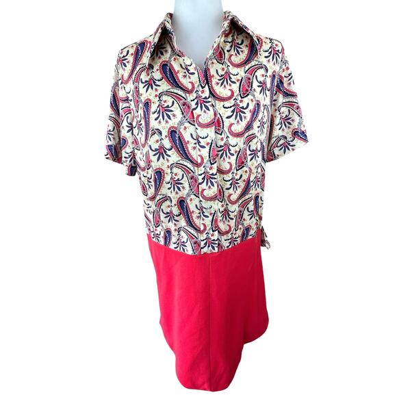 Sears The Shirt Dress Size 38 Medium Red‎ Purple Paisley Midi Vintage Retro - Picture 1 of 13
